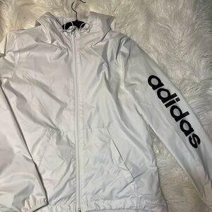 ADIDAS White Windbreaker. Size Small